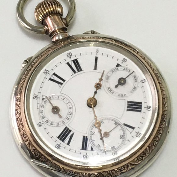 Antique Tissot QUANTIEME Cylindre Geneve Calendar Silver pocket watch Runs - Picture 1 of 10
